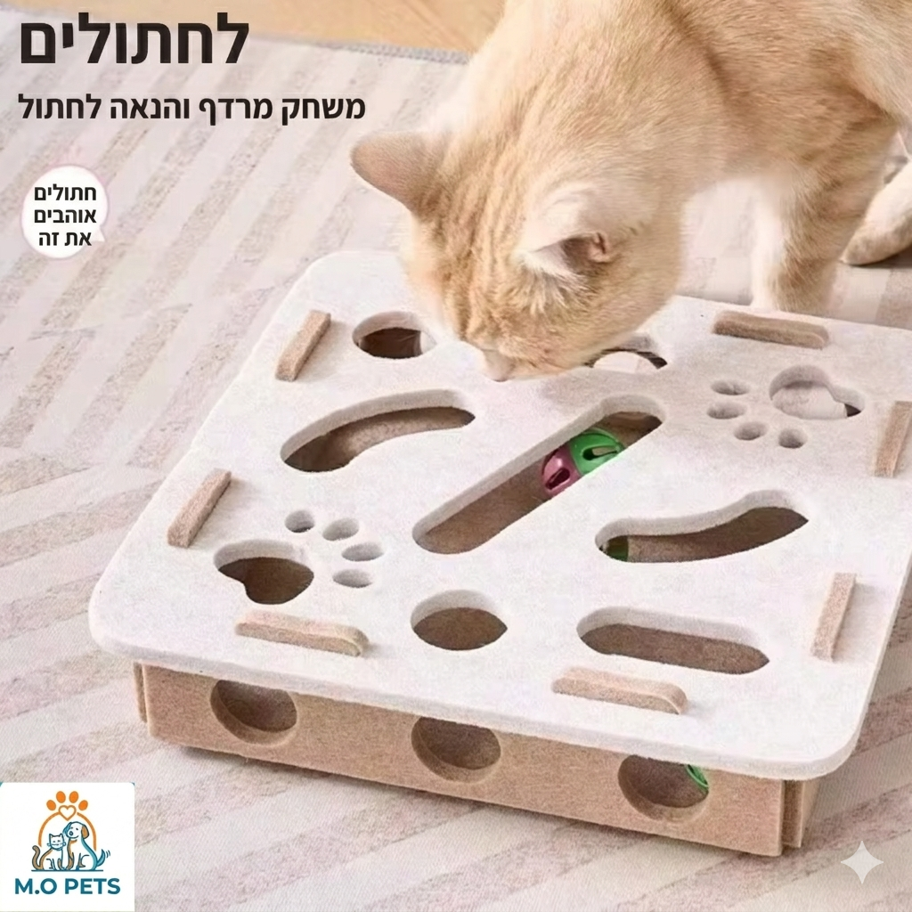 צעצוע פאזל לחתולים קופסת פאזל לבד צעצוע תרגיל לחתולים עם כדור ספורט בידור